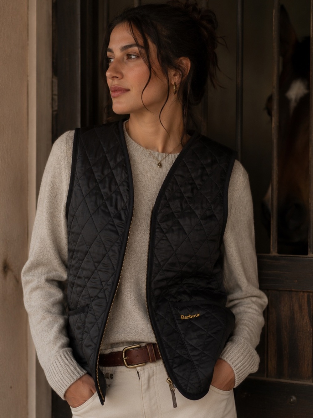 Barbour Black Quilted Vest Equestrian Zip Heritage Country Classic Fall US 4